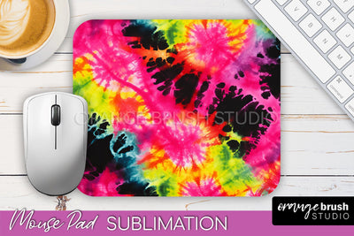 Tie Dye Mouse Pad Sublimation - Neon Mousepad PNG Design Sublimation OrangeBrushStudio 
