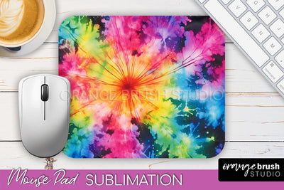 Tie Dye Mouse Pad Sublimation - Neon Mousepad PNG Design Sublimation OrangeBrushStudio 