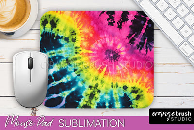 Tie Dye Mouse Pad Sublimation - Neon Mousepad PNG Design Sublimation OrangeBrushStudio 