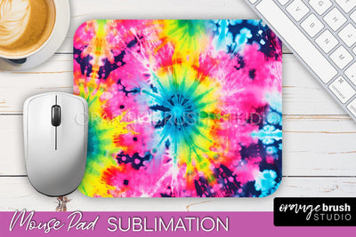 Tie Dye Mouse Pad Sublimation - Neon Mousepad PNG Design Sublimation OrangeBrushStudio 