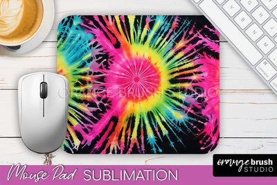 Tie Dye Mouse Pad Sublimation - Neon Mousepad PNG Design Sublimation OrangeBrushStudio 