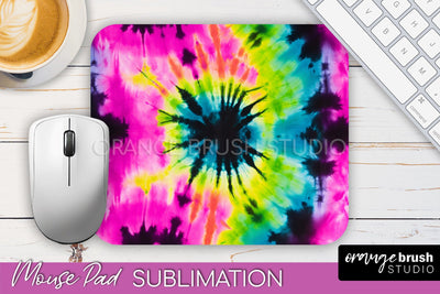 Tie Dye Mouse Pad Sublimation - Neon Mousepad PNG Design Sublimation OrangeBrushStudio 