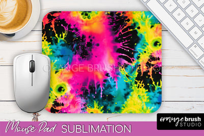 Tie Dye Mouse Pad Sublimation - Neon Mousepad PNG Design Sublimation OrangeBrushStudio 