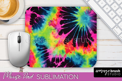 Tie Dye Mouse Pad Sublimation - Neon Mousepad PNG Design Sublimation OrangeBrushStudio 