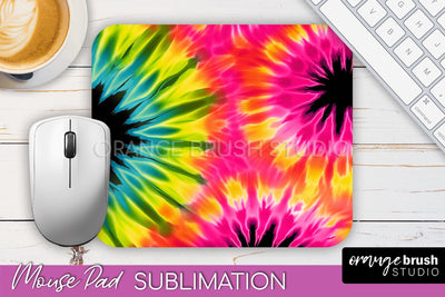 Tie Dye Mouse Pad Sublimation - Neon Mousepad PNG Design Sublimation OrangeBrushStudio 