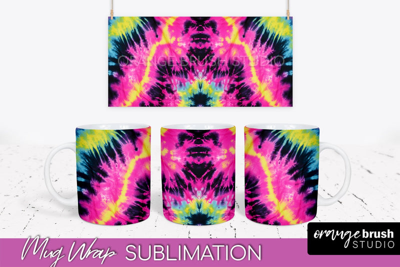 Tie Dye Mug Wrap - Neon Rainbow Mug PNG Sublimation Sublimation OrangeBrushStudio 