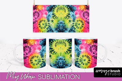 Tie Dye Mug Wrap - Neon Rainbow Mug PNG Sublimation Sublimation OrangeBrushStudio 