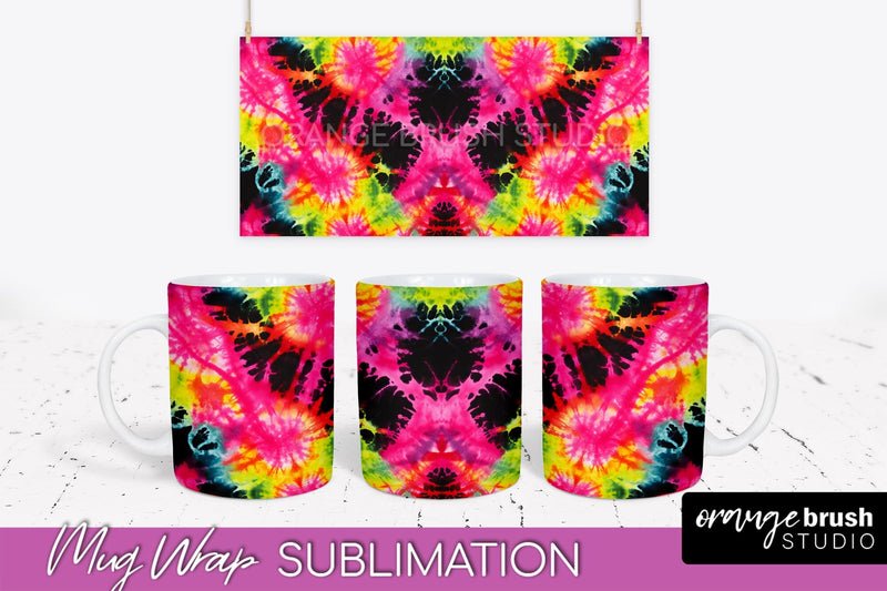 Tie Dye Mug Wrap - Neon Rainbow Mug PNG Sublimation Sublimation OrangeBrushStudio 