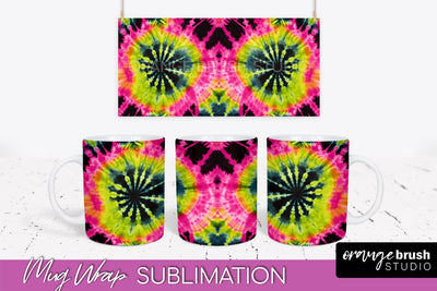 Tie Dye Mug Wrap - Neon Rainbow Mug PNG Sublimation Sublimation OrangeBrushStudio 