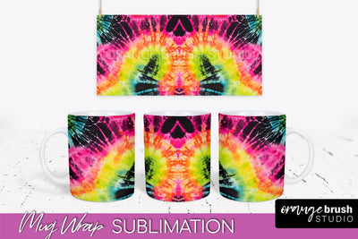 Tie Dye Mug Wrap - Neon Rainbow Mug PNG Sublimation Sublimation OrangeBrushStudio 