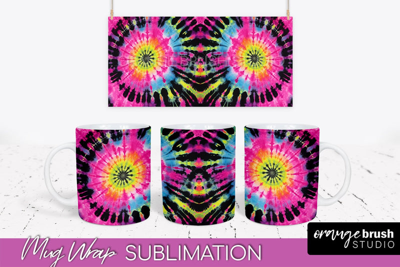 Tie Dye Mug Wrap - Neon Rainbow Mug PNG Sublimation Sublimation OrangeBrushStudio 