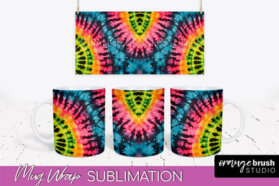 Tie Dye Mug Wrap - Neon Rainbow Mug PNG Sublimation Sublimation OrangeBrushStudio 