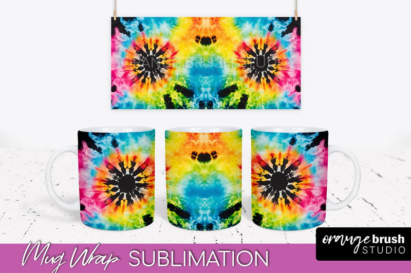 Tie Dye Mug Wrap - Neon Rainbow Mug PNG Sublimation Sublimation OrangeBrushStudio 