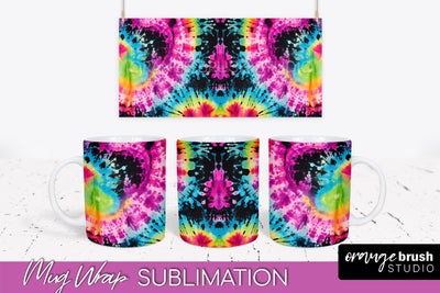 Tie Dye Mug Wrap - Neon Rainbow Mug PNG Sublimation Sublimation OrangeBrushStudio 