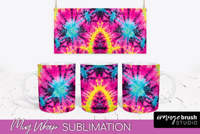 Tie Dye Mug Wrap - Neon Rainbow Mug PNG Sublimation Sublimation OrangeBrushStudio 