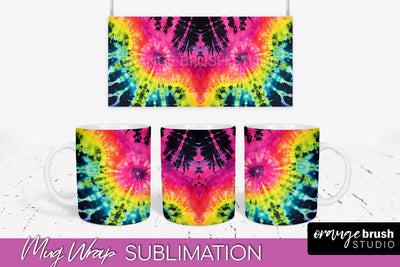 Tie Dye Mug Wrap - Neon Rainbow Mug PNG Sublimation Sublimation OrangeBrushStudio 