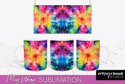 Tie Dye Mug Wrap - Neon Rainbow Mug PNG Sublimation Sublimation OrangeBrushStudio 