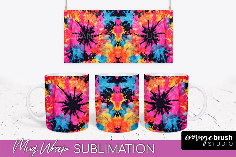 Tie Dye Mug Wrap - Neon Rainbow Mug PNG Sublimation Sublimation OrangeBrushStudio 