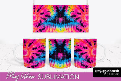 Tie Dye Mug Wrap - Neon Rainbow Mug PNG Sublimation Sublimation OrangeBrushStudio 