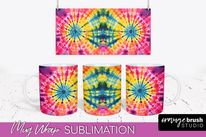 Tie Dye Mug Wrap - Neon Rainbow Mug PNG Sublimation Sublimation OrangeBrushStudio 