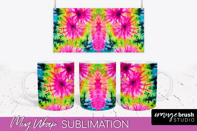 Tie Dye Mug Wrap - Neon Rainbow Mug PNG Sublimation Sublimation OrangeBrushStudio 