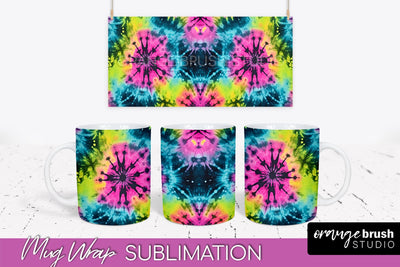 Tie Dye Mug Wrap - Neon Rainbow Mug PNG Sublimation Sublimation OrangeBrushStudio 