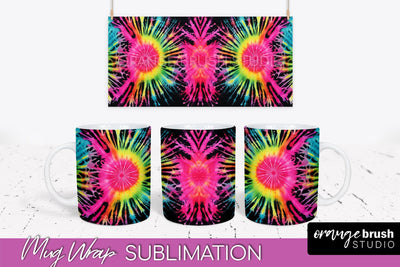 Tie Dye Mug Wrap - Neon Rainbow Mug PNG Sublimation Sublimation OrangeBrushStudio 