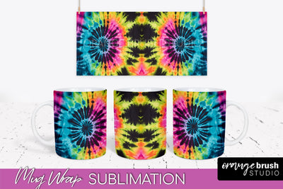 Tie Dye Mug Wrap - Neon Rainbow Mug PNG Sublimation Sublimation OrangeBrushStudio 