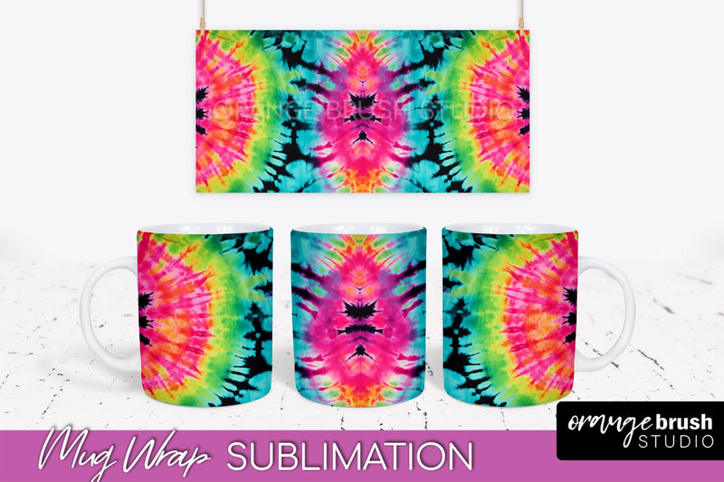 Tie Dye Mug Wrap - Neon Rainbow Mug PNG Sublimation Sublimation OrangeBrushStudio 
