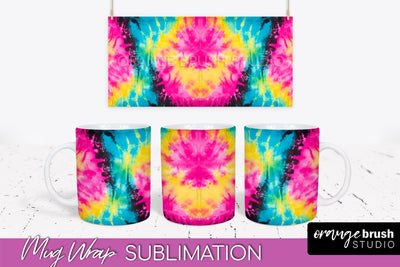 Tie Dye Mug Wrap - Neon Rainbow Mug PNG Sublimation Sublimation OrangeBrushStudio 