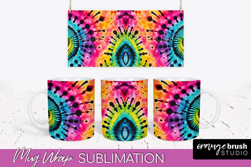 Tie Dye Mug Wrap - Neon Rainbow Mug PNG Sublimation Sublimation OrangeBrushStudio 