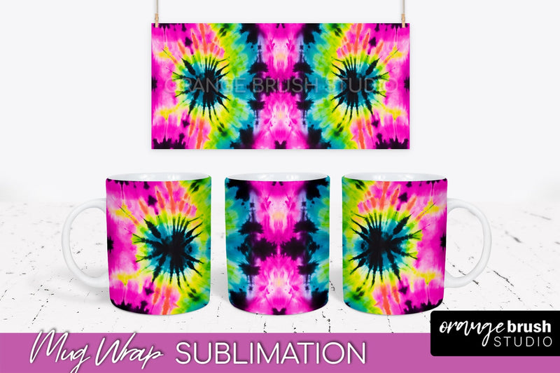 Tie Dye Mug Wrap - Neon Rainbow Mug PNG Sublimation Sublimation OrangeBrushStudio 
