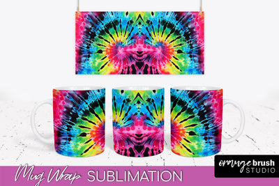 Tie Dye Mug Wrap - Neon Rainbow Mug PNG Sublimation Sublimation OrangeBrushStudio 