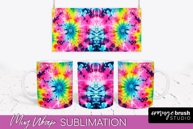 Tie Dye Mug Wrap - Neon Rainbow Mug PNG Sublimation Sublimation OrangeBrushStudio 