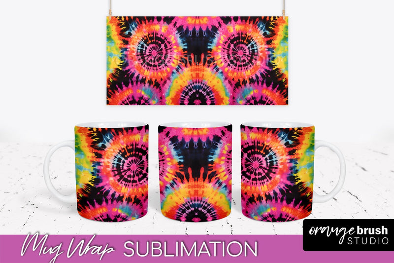 Tie Dye Mug Wrap - Neon Rainbow Mug PNG Sublimation Sublimation OrangeBrushStudio 