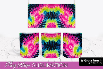 Tie Dye Mug Wrap - Neon Rainbow Mug PNG Sublimation Sublimation OrangeBrushStudio 