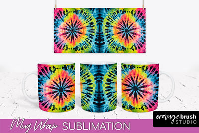 Tie Dye Mug Wrap - Neon Rainbow Mug PNG Sublimation Sublimation OrangeBrushStudio 