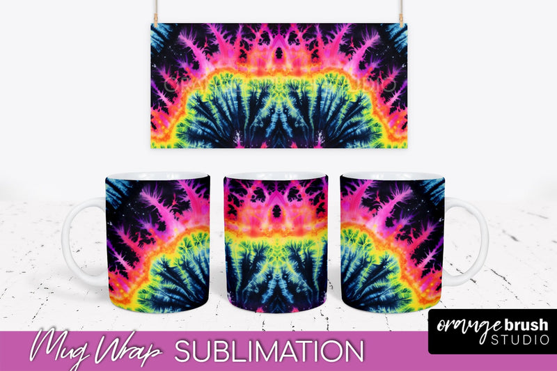 Tie Dye Mug Wrap - Neon Rainbow Mug PNG Sublimation Sublimation OrangeBrushStudio 