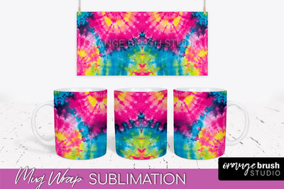 Tie Dye Mug Wrap - Neon Rainbow Mug PNG Sublimation Sublimation OrangeBrushStudio 