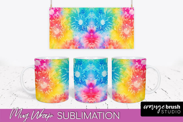 Tie Dye Mug Wrap - Rainbow Coffee Mug PNG Sublimation Sublimation OrangeBrushStudio 