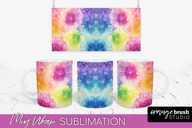 Tie Dye Mug Wrap - Rainbow Coffee Mug PNG Sublimation Sublimation OrangeBrushStudio 