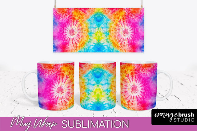 Tie Dye Mug Wrap - Rainbow Coffee Mug PNG Sublimation Sublimation OrangeBrushStudio 