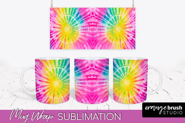 Tie Dye Mug Wrap - Rainbow Coffee Mug PNG Sublimation Sublimation OrangeBrushStudio 