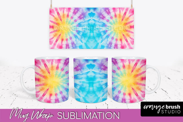 Tie Dye Mug Wrap - Rainbow Coffee Mug PNG Sublimation Sublimation OrangeBrushStudio 