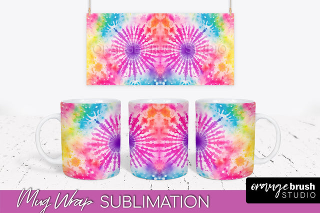 Tie Dye Mug Wrap - Rainbow Coffee Mug PNG Sublimation Sublimation OrangeBrushStudio 