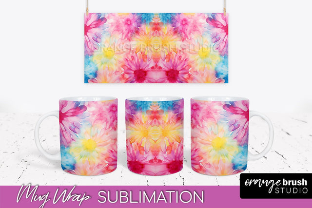 Tie Dye Mug Wrap - Rainbow Coffee Mug PNG Sublimation Sublimation OrangeBrushStudio 