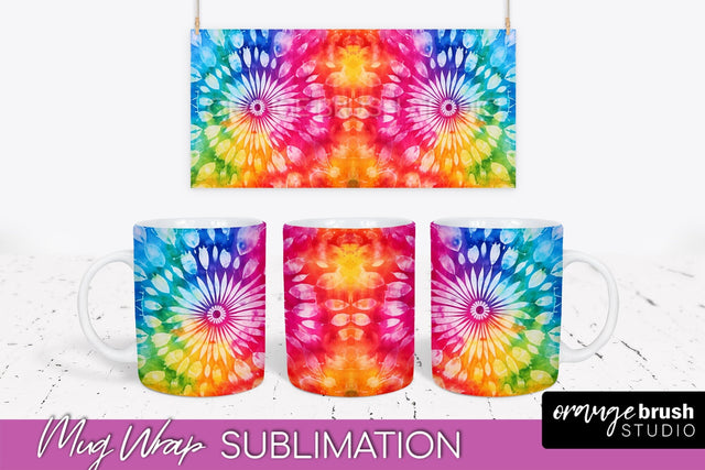 Tie Dye Mug Wrap - Rainbow Coffee Mug PNG Sublimation Sublimation OrangeBrushStudio 