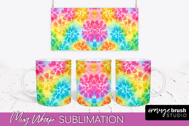 Tie Dye Mug Wrap - Rainbow Coffee Mug PNG Sublimation Sublimation OrangeBrushStudio 