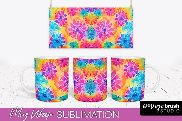Tie Dye Mug Wrap - Rainbow Coffee Mug PNG Sublimation Sublimation OrangeBrushStudio 