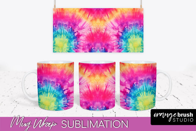 Tie Dye Mug Wrap - Rainbow Coffee Mug PNG Sublimation Sublimation OrangeBrushStudio 